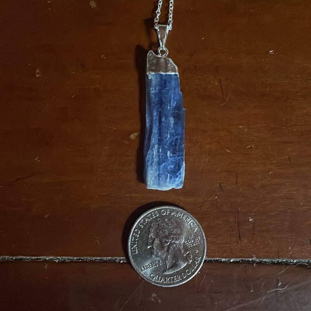 Blue Kyanite Silver over Copper Electroform Pendant Necklace, New - Picture 3 of 3